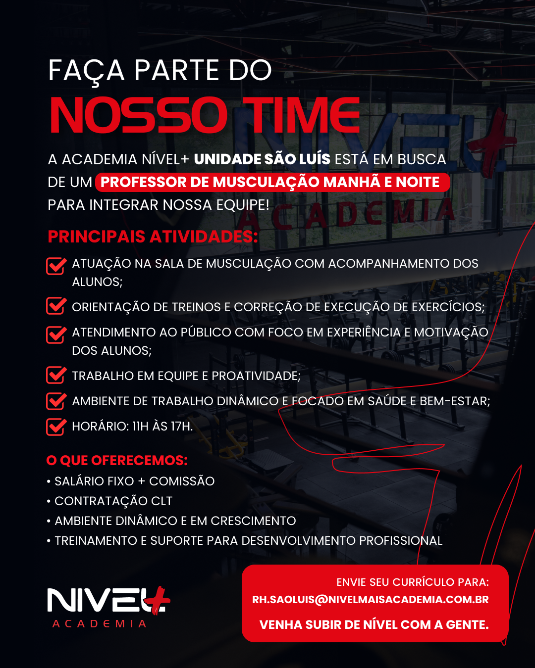 VAGA SÃO LUIS - Professor de Musculação Manhã e noite (FEED)